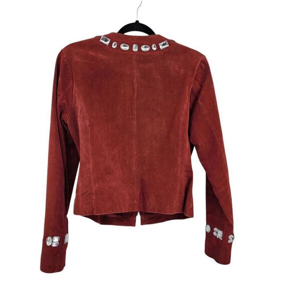 Boston Proper Military Glam Jewel Leather Zip Collarless Jacket Blazer Red Sz 6 - Picture 3 of 10